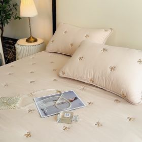 Maternal And Infant Grade Cotton Fitted Sheet Single Piece Simmons Mattress (Option: Bow Tie Champagne-150x200cm with Pillow Case)