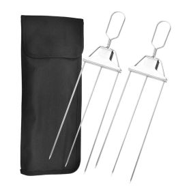 Household Stainless Steel Semi-automatic Barbecue Fork (Option: 2 Fork Oxford Fabric Bag)