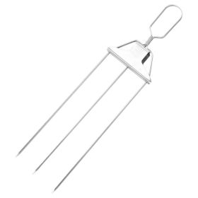 Household Stainless Steel Semi-automatic Barbecue Fork (Option: OPP Three Fork Barbecue Fork)