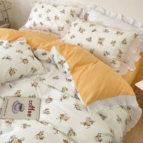 Washed Cotton Small Floral Quilt Cover, Four Piece Bed Sheet Set (Option: Floating light-1.5m fitted sheet 4pcs set)