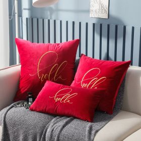 Simple Solid Color Gold Thread Embroidery Couch Pillow Netherlands Velvet Model Room Office Small Waist (Option: Wine Red-45 ï¿½ï¿½ 45cm)